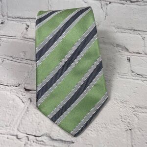 Ike Behar New York Green/Grey Striped Silk Tie Made in Italy